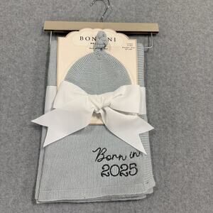 NEW Bonbini Baby Blanket & Hat 2pc Set Embroidered Born in 2025 Stepping Stones